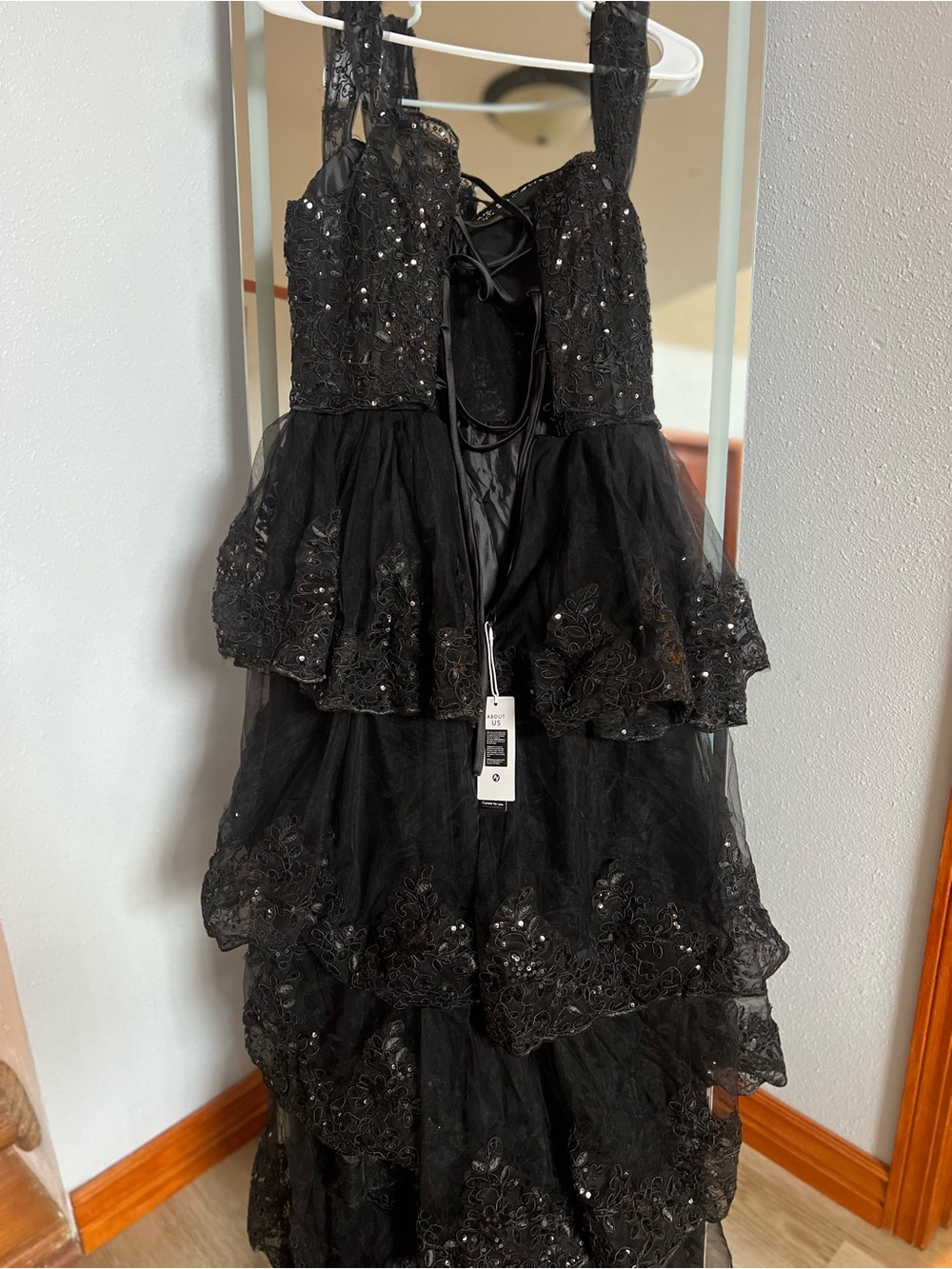 Black Tiered Lace Party Dress for Women